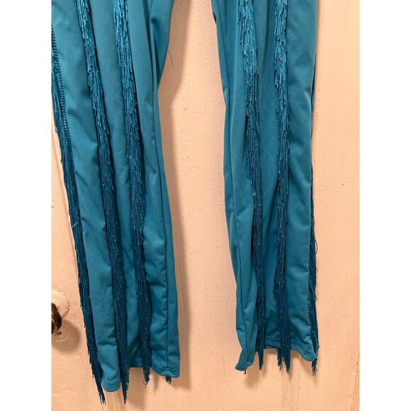 Women's Boho Drawstring Waist Long Fringe Tassel Pants Blue Size S - Picture 6 of 13